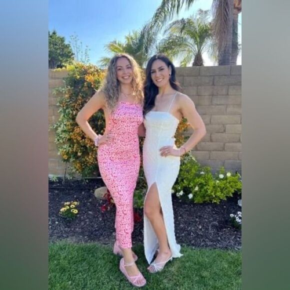 Lulus Blissful Effect White Lace Textured Lace-Up Cutout Maxi Dress Small NEW - Picture 7 of 16